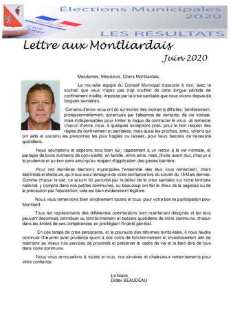 Lettre aux Montliardais - Juin 2020